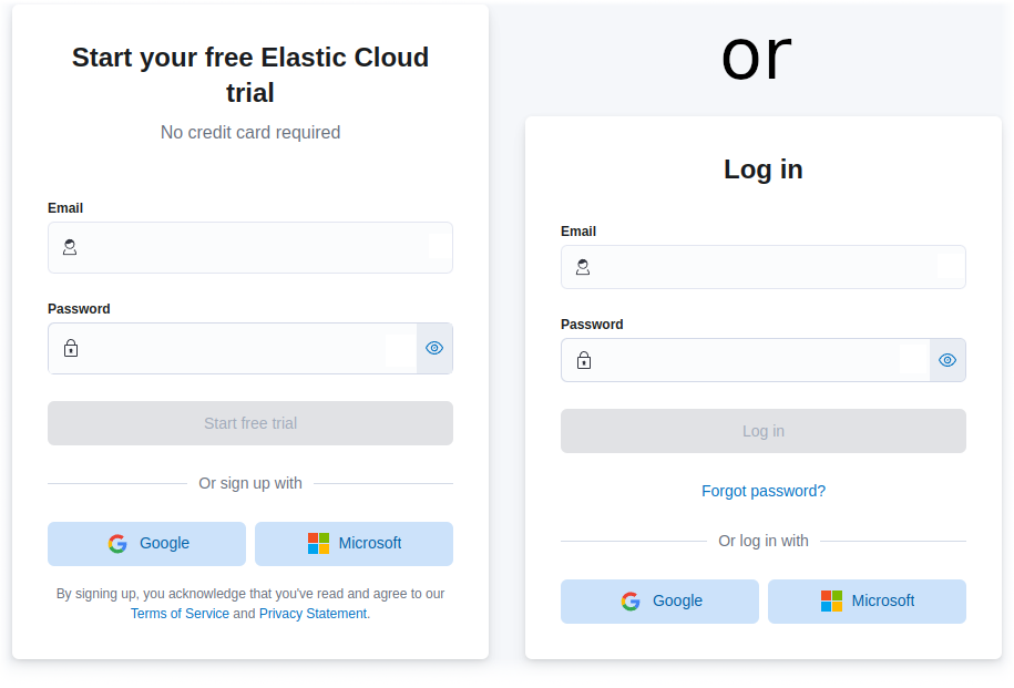 Sign up or Log in to Elastic Cloud