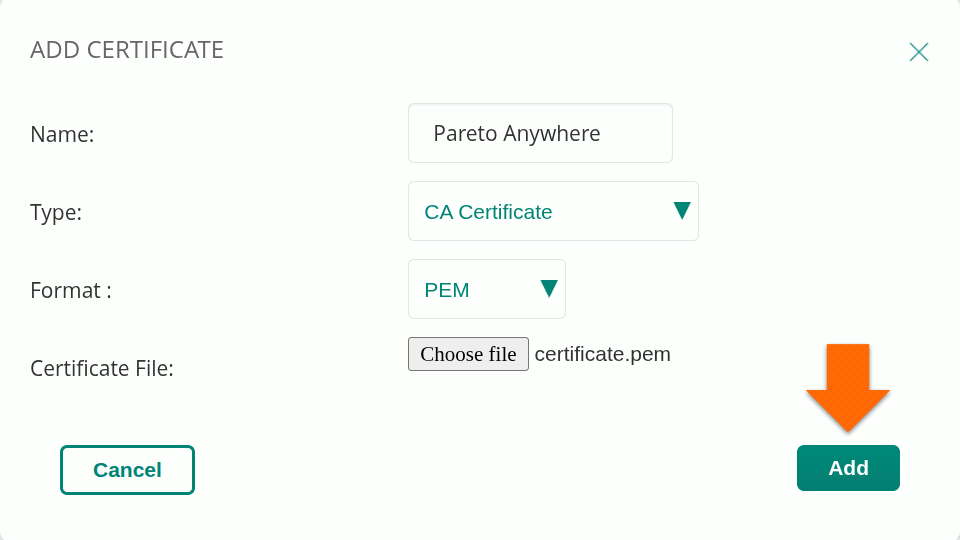 Add CA certificate for Aruba IoT Transport