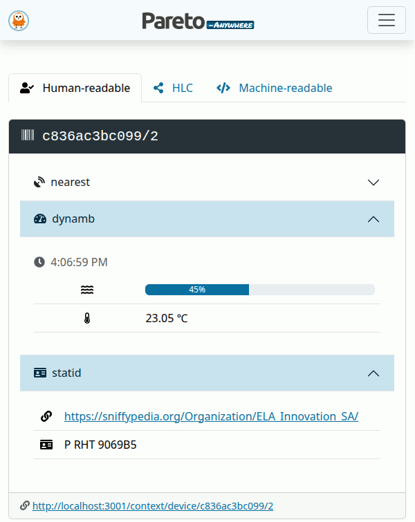 ELA Innovation beacon in Pareto Anywhere /context API