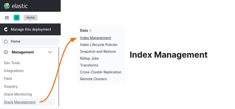 Elasticsearch Index Management navigation