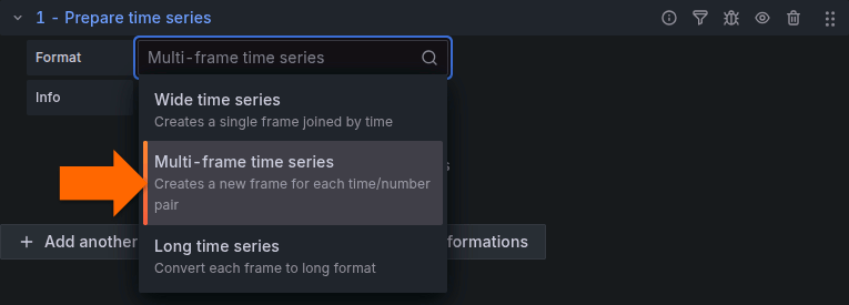 Multi-frame time series transformation in Grafana