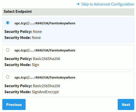 Ignition choose Pareto Anywhere OPC-UA security