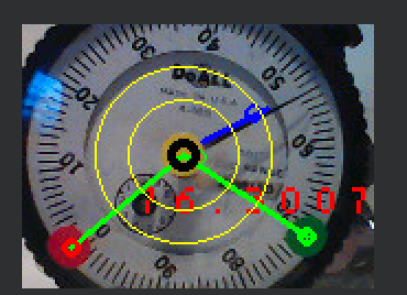 Closeup of a gauge as viewed in the openMV IDE