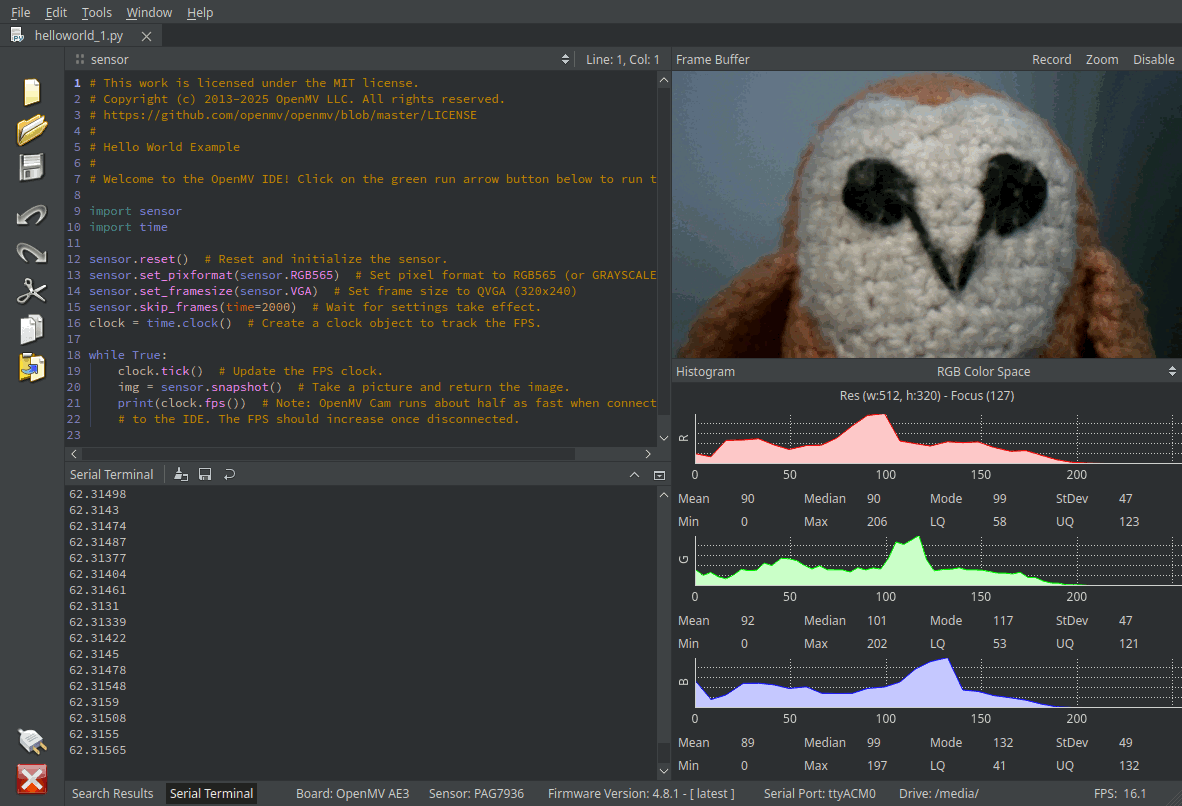 OpenMV helloworld.py