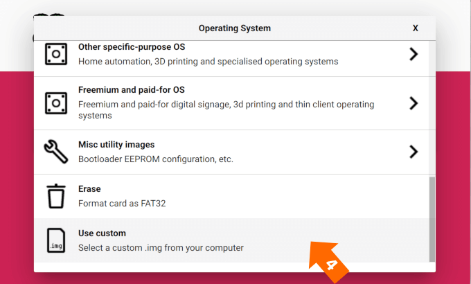 Use custom - Select a custom .img from your computer